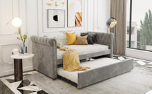 Load image into Gallery viewer, Twin Size Upholstered Daybed with Trundle, Wood Slat Support