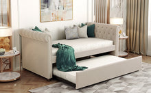 Load image into Gallery viewer, Twin Size Upholstered Daybed with Trundle, Wood Slat Support