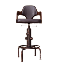 Load image into Gallery viewer, Wood Backrest Retro Style Height Adjustable Bar Chair With Footrest