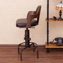 Load image into Gallery viewer, Wood Backrest Retro Style Height Adjustable Bar Chair With Footrest